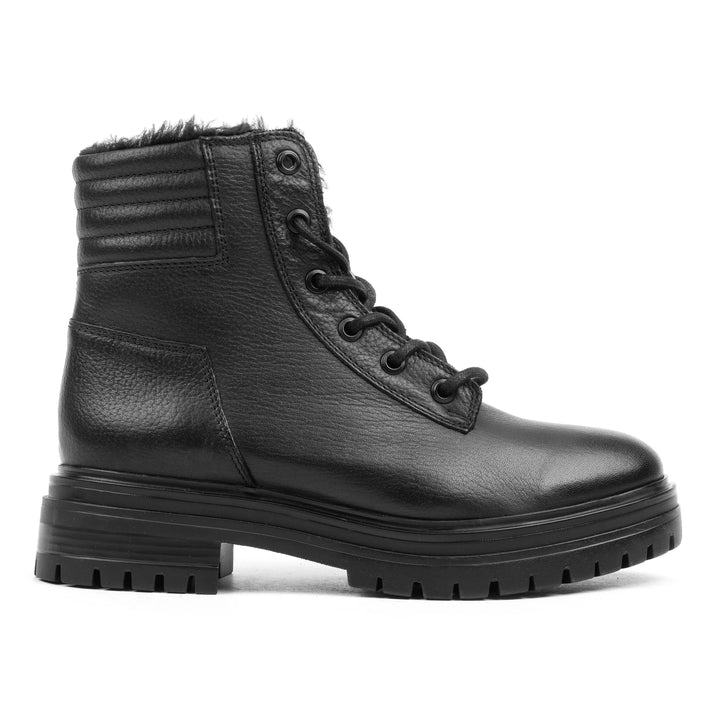 LEYTON LACE UP ANKLE BOOT fekete bőr csizma