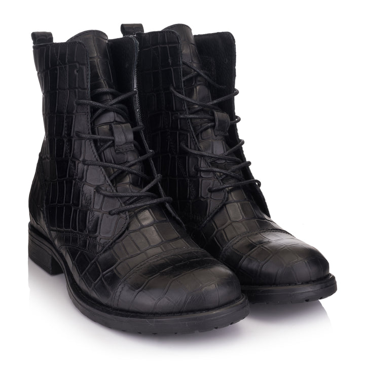 SARAH LACE UP BOOTS fekete Coda Embossed csizma
