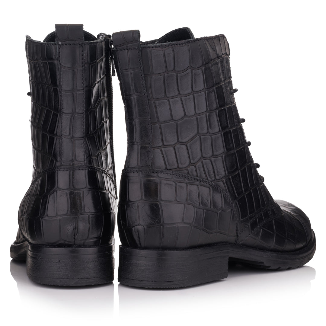 SARAH LACE UP BOOTS fekete Coda Embossed csizma
