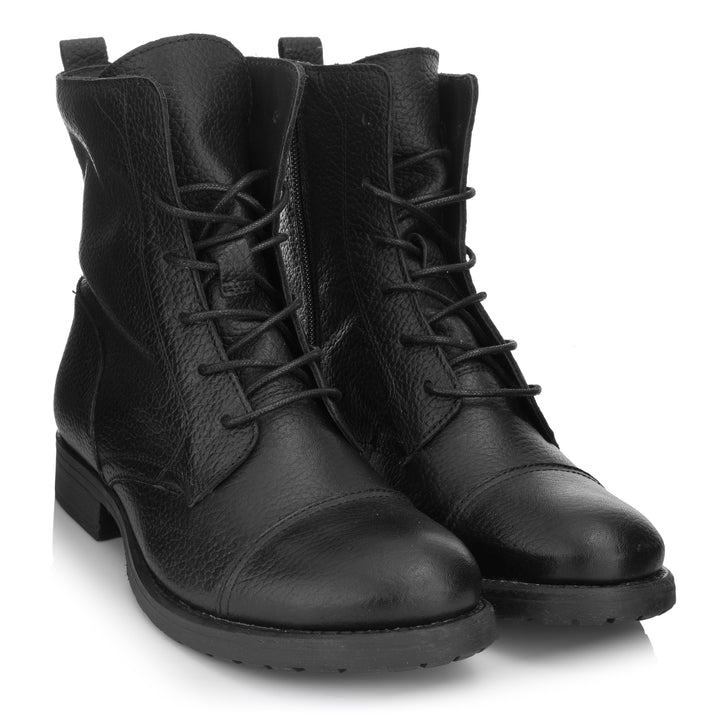 SARAH LACE UP BOOTS fekete mart bőr csizma