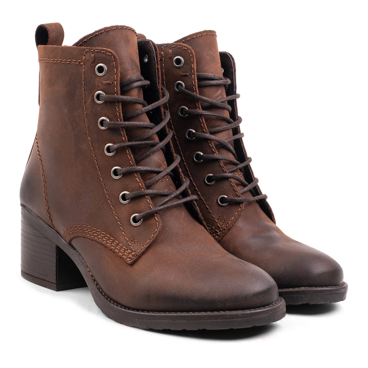 ANNIE BOKACSONTIG ÉRŐ FŰZŐS CSIZMA Dióbarna viaszolt bőr