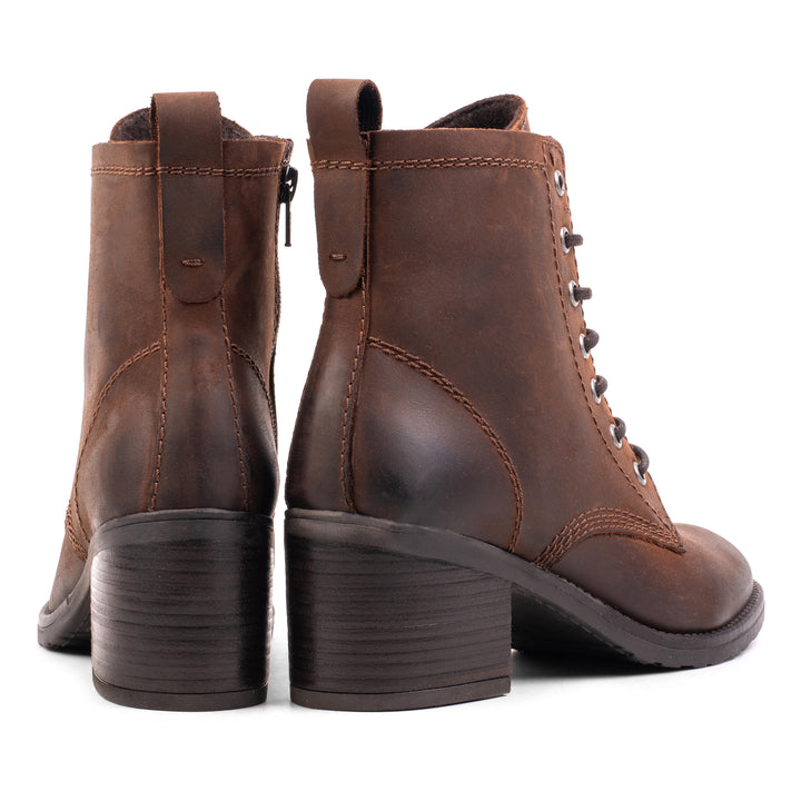 ANNIE BOKACSONTIG ÉRŐ FŰZŐS CSIZMA Dióbarna viaszolt bőr