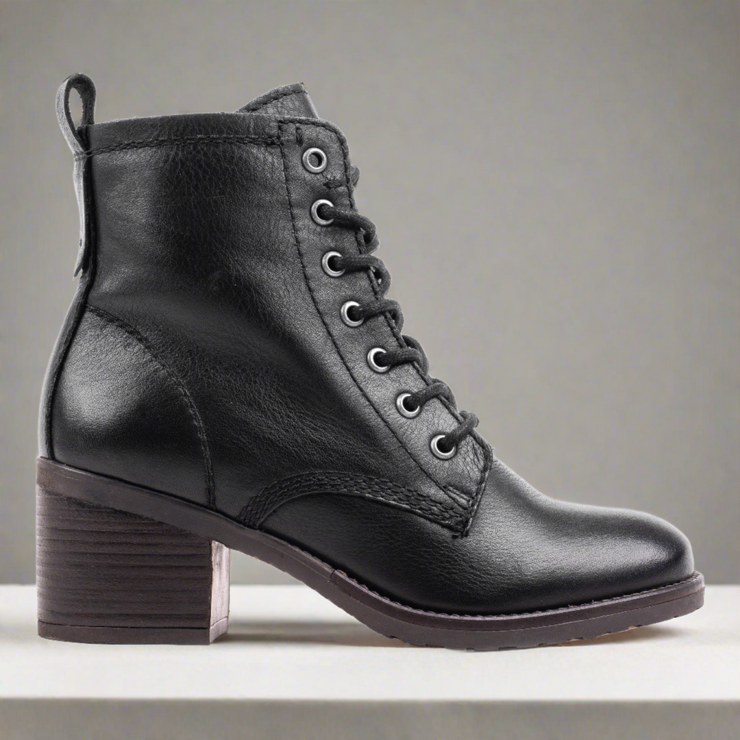 ANNIE ANKLE LACE BOOT fekete Mousse bőr csizma