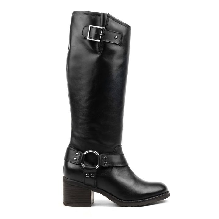 ANNIE MILAN BIKER BOOT fekete bőr csizma