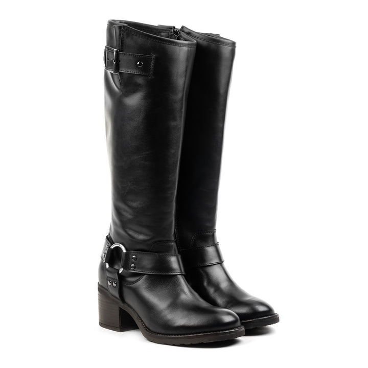 ANNIE MILAN BIKER BOOT fekete bőr csizma