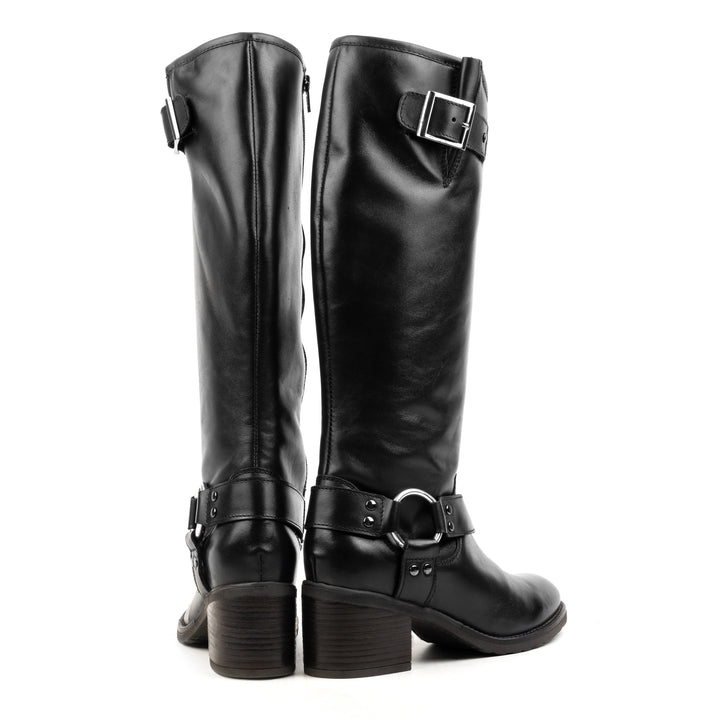 ANNIE MILAN BIKER BOOT fekete bőr csizma