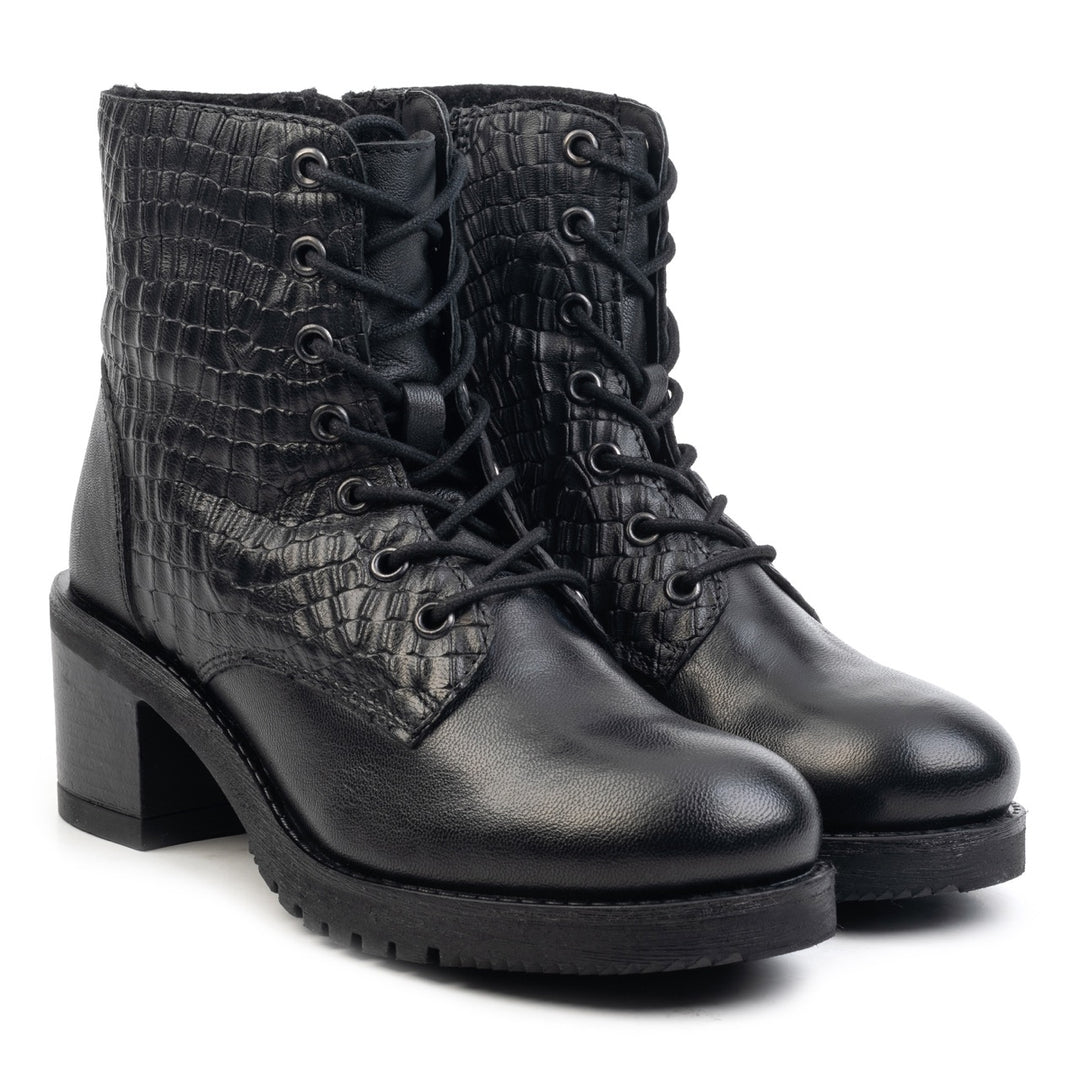 BEAU LACE BOOT Fekete Bőr