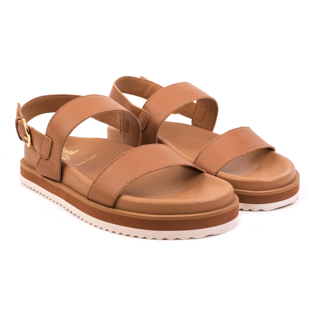 DOUBLE STRAP SANDAL Tan bőr szandál