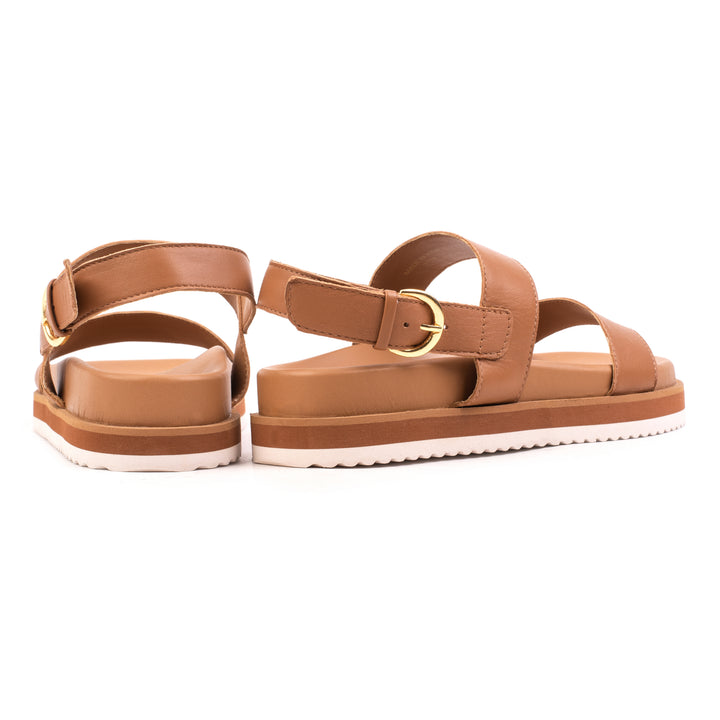 DOUBLE STRAP SANDAL Tan bőr szandál