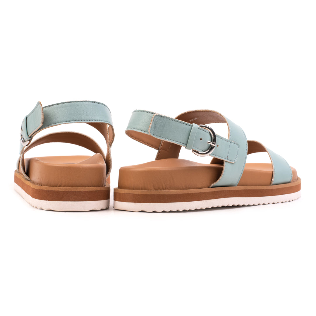 DOUBLE STRAP SANDAL Turquoise bőr szandál