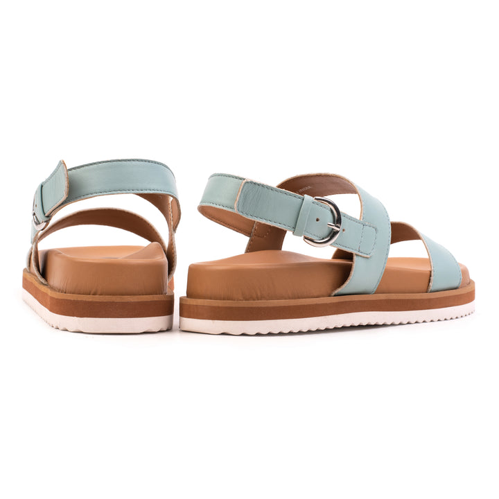 DOUBLE STRAP SANDAL Turquoise bőr szandál