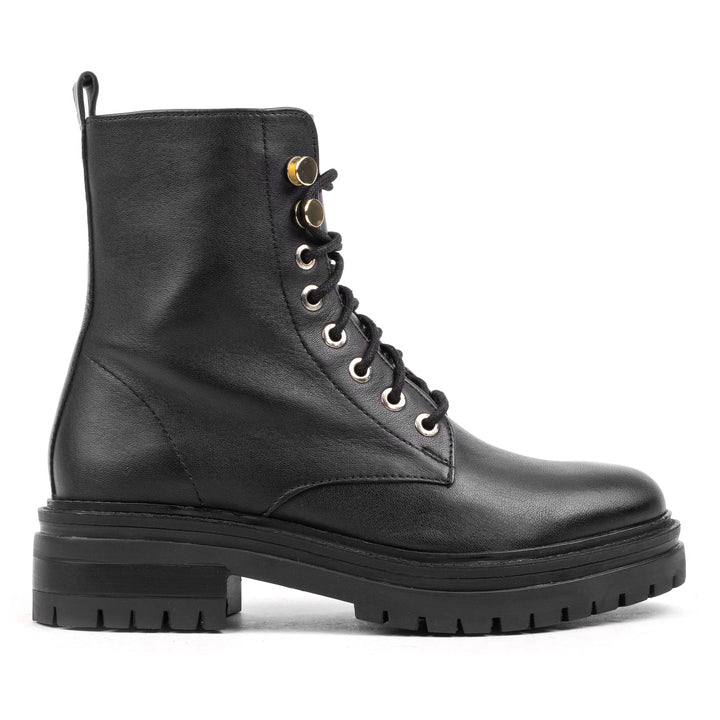 BIKER LACE UP BOOT fekete bőr csizma