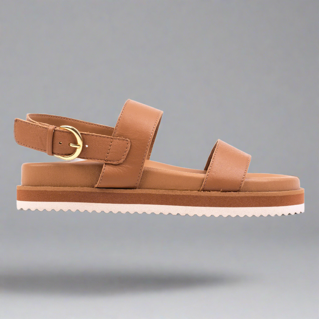 DOUBLE STRAP SANDAL Tan bőr szandál