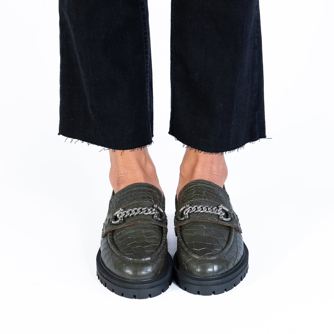FRANCIE LOAFER Army zöld Embossed