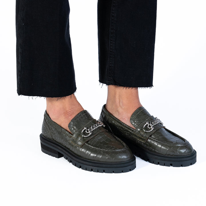 FRANCIE LOAFER Army zöld Embossed