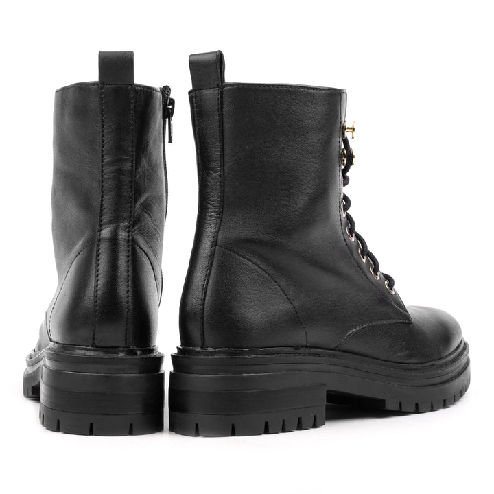 BIKER LACE UP BOOT fekete bőr csizma
