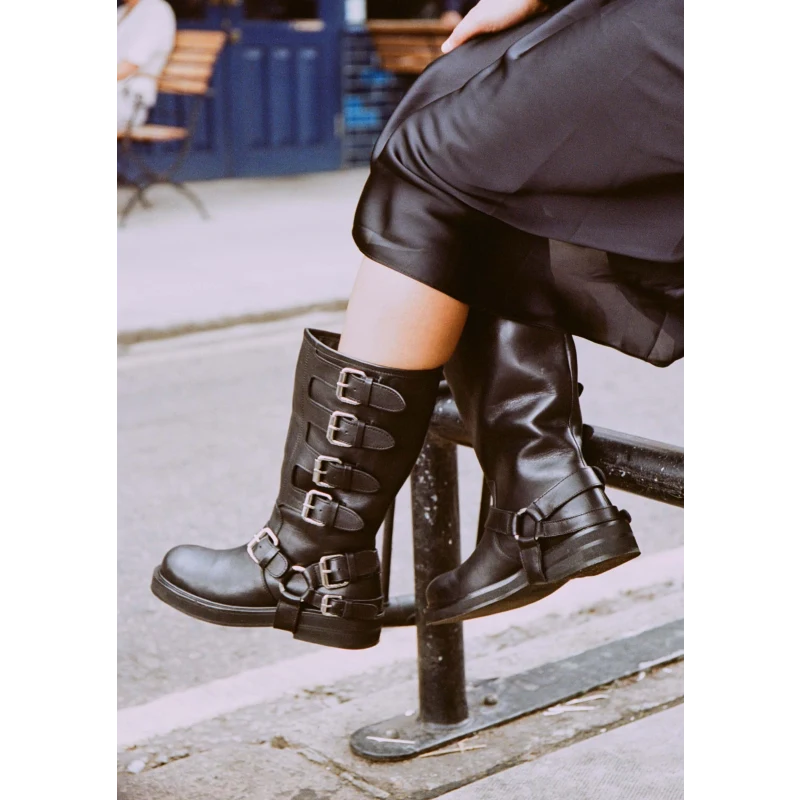 CANTALOUPE HIGH BOOT fekete bőr csizma