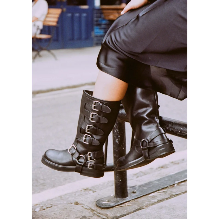 CANTALOUPE HIGH BOOT fekete bőr csizma