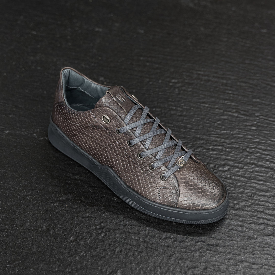 ESKO CITY LOW sötétszürke/barna dombornyomott bőr sneaker