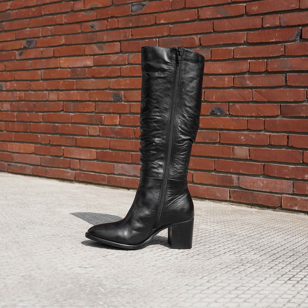 MIKI HIGH BOOT fekete bőr