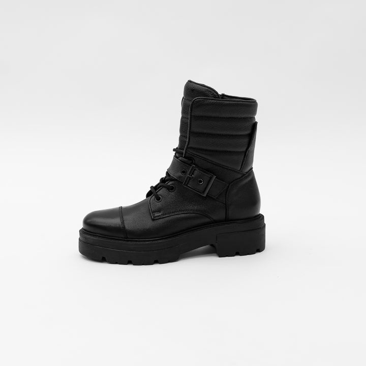 SHARI PADDED COMBAT fekete mart bőr sneaker