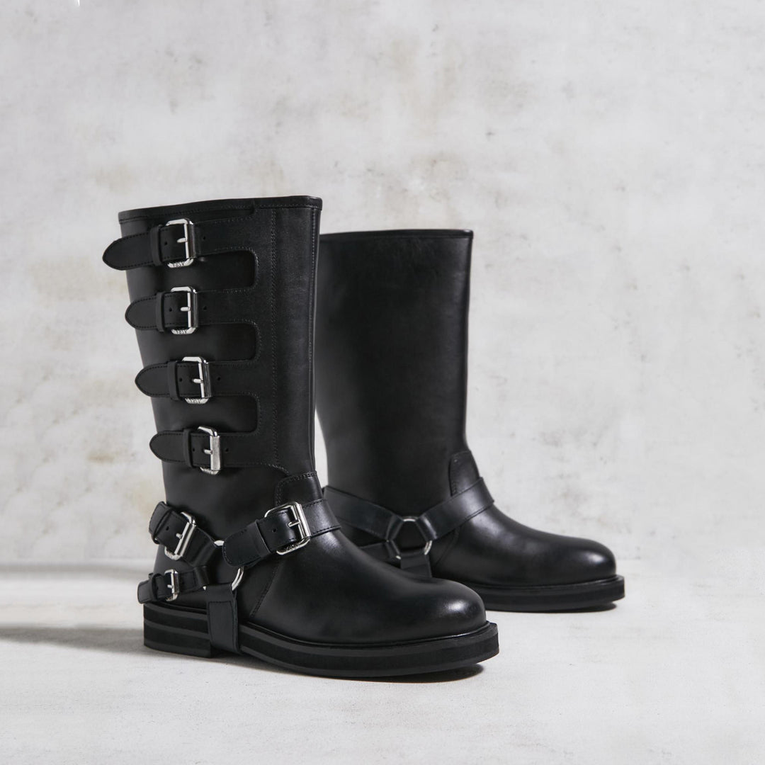 CANTALOUPE HIGH BOOT fekete bőr csizma