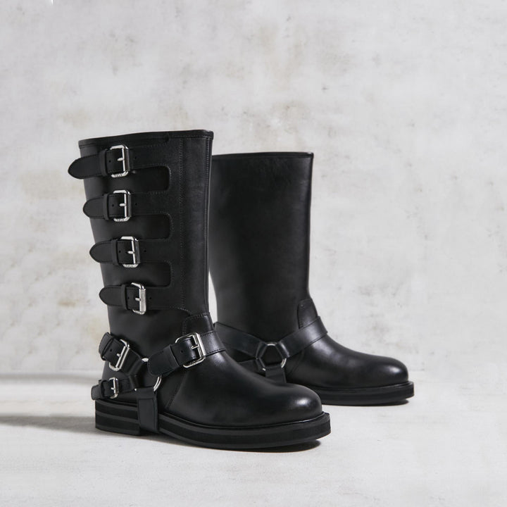CANTALOUPE HIGH BOOT fekete bőr csizma