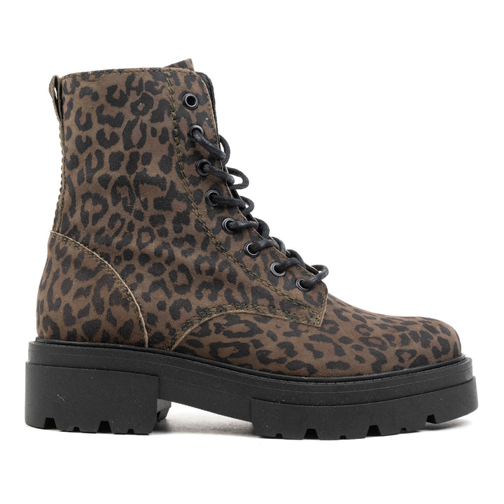 SHARI MID COMBAT olívazöld Leopard Suede sneaker