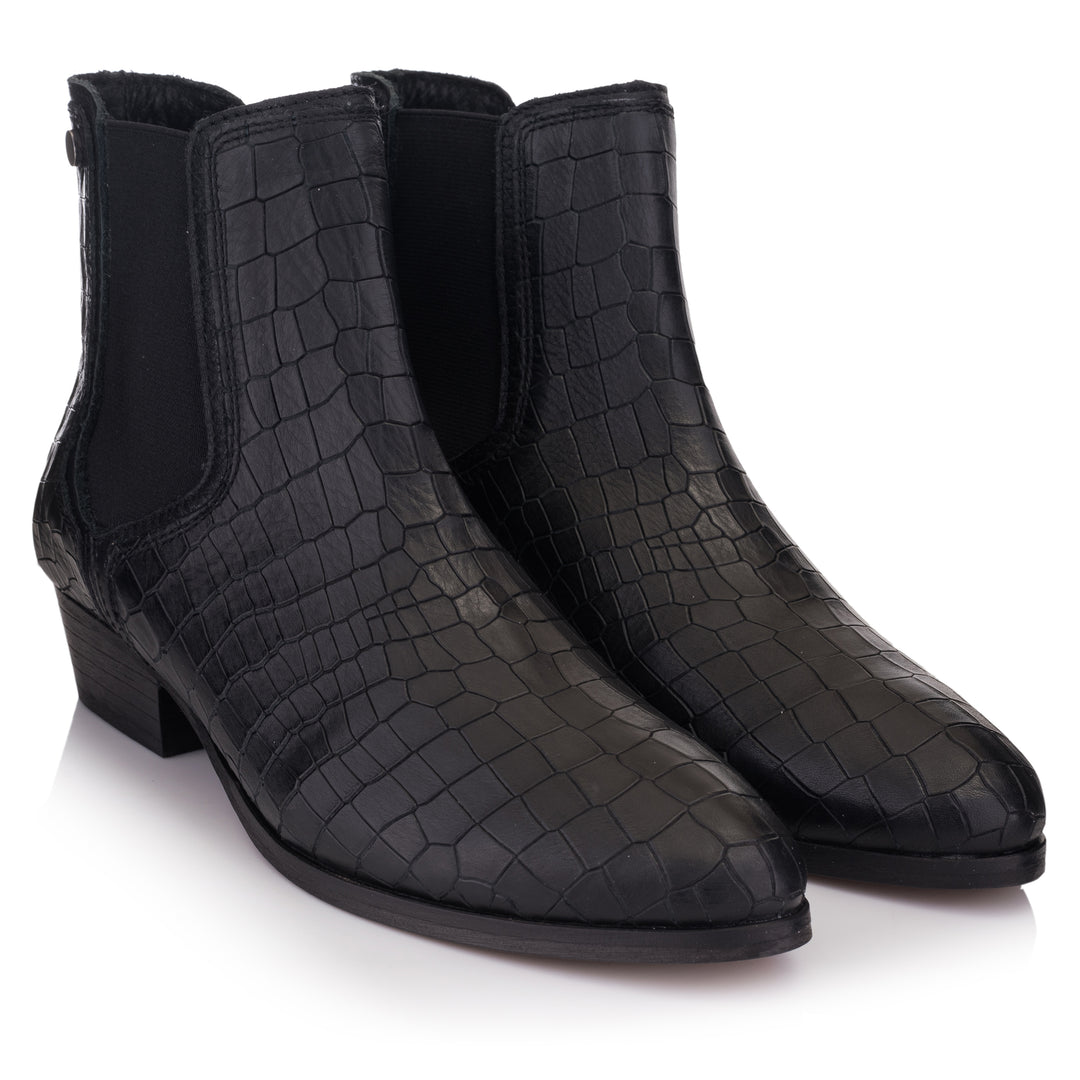 GISELE CHELSEA HIGHT fekete New Croco 2 Embossed