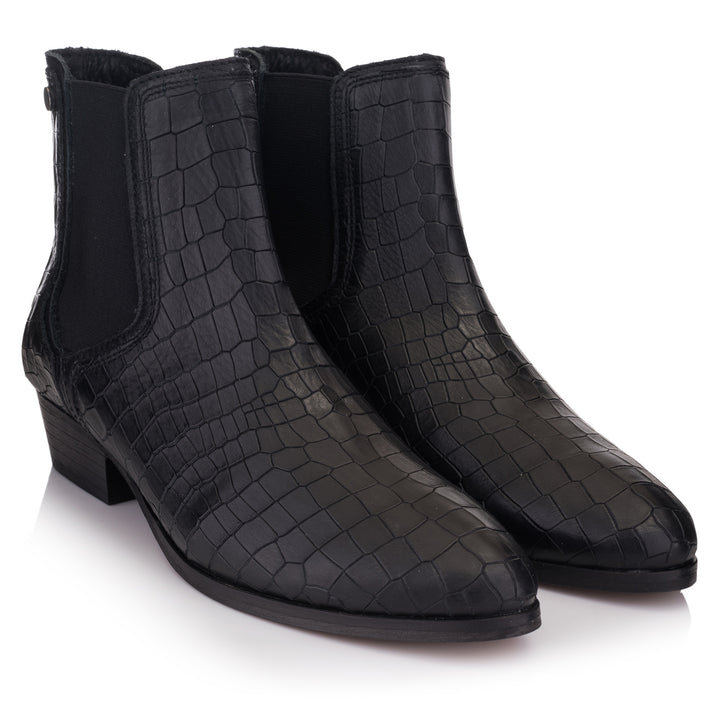 GISELE CHELSEA HIGHT fekete New Croco 2 Embossed