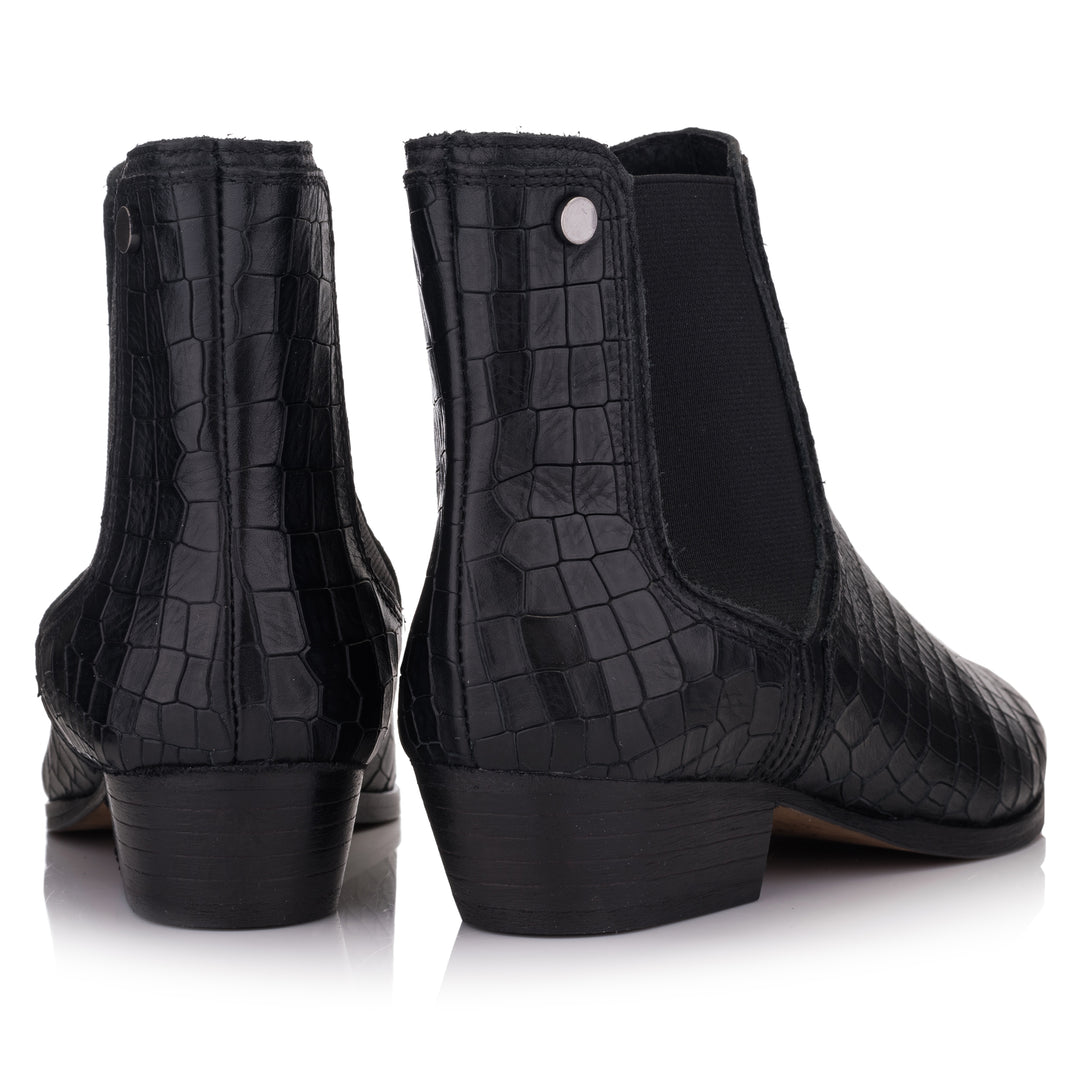 GISELE CHELSEA HIGHT fekete New Croco 2 Embossed