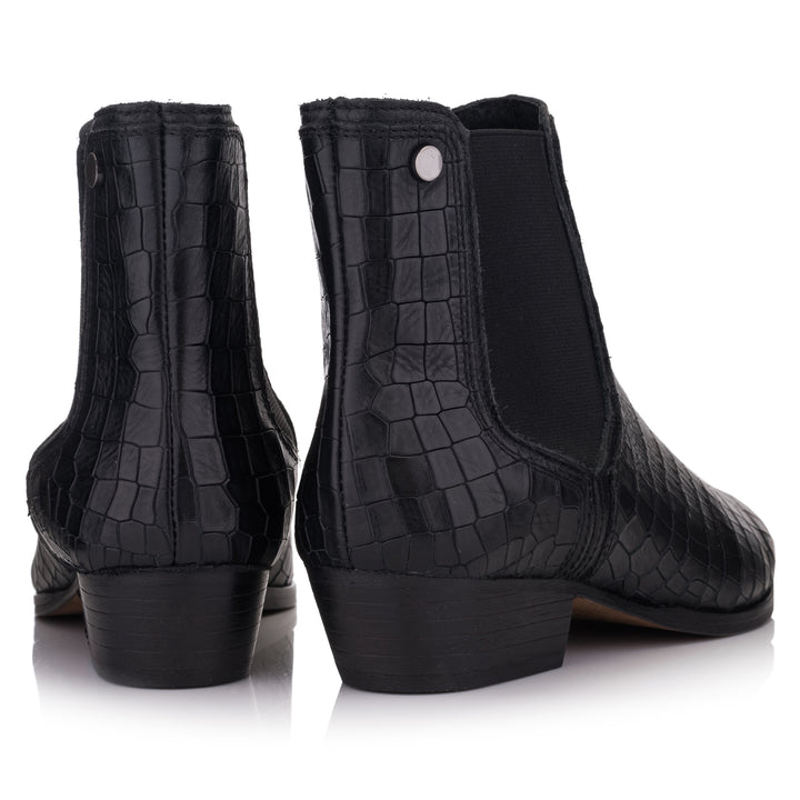 GISELE CHELSEA HIGHT fekete New Croco 2 Embossed