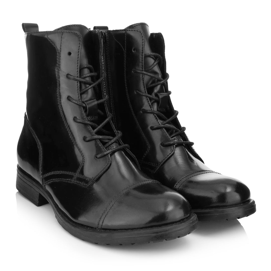 SARAH LACE UP BOOTS fekete College bőr csizma