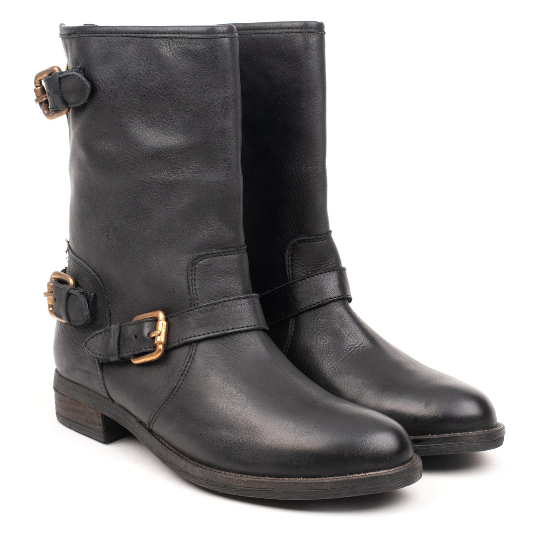 NEW LEVA BOOT STRAP fekete mart bőr csizma