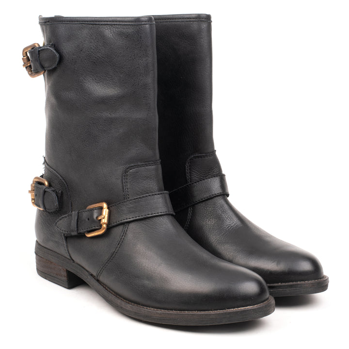 NEW LEVA BOOT STRAP fekete mart bőr csizma