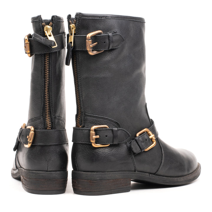 NEW LEVA BOOT STRAP fekete mart bőr csizma