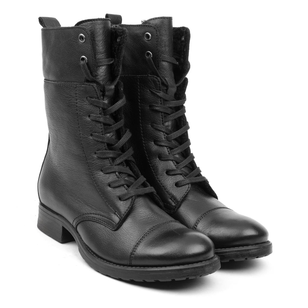 SARAH ECO LACE BOOT Fekete őrölt bőr