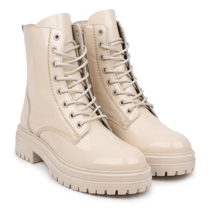 LEYTON ANKLE BOOT bézs bőr Patent csizma