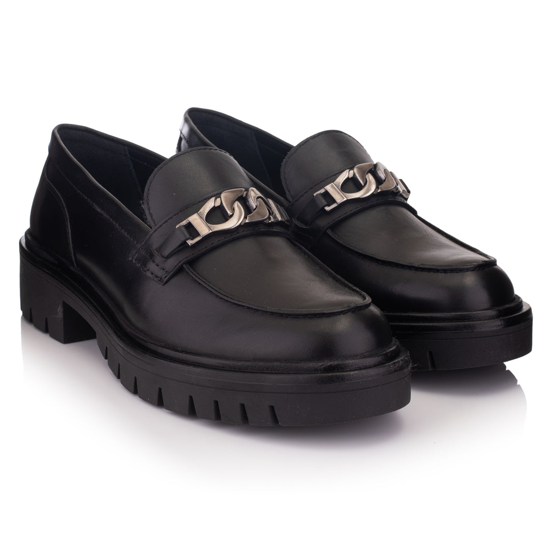 LAURIE CHAIN LOAFER fekete sima bőr