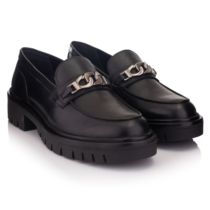 LAURIE CHAIN LOAFER fekete sima bőr