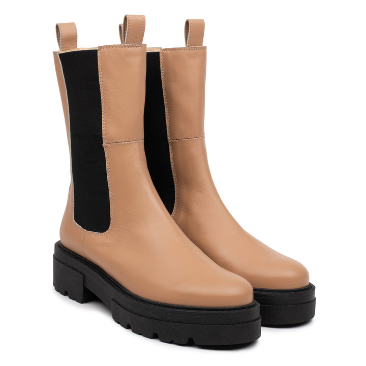 SHARI HIGH CHELSEA Ekru bőr