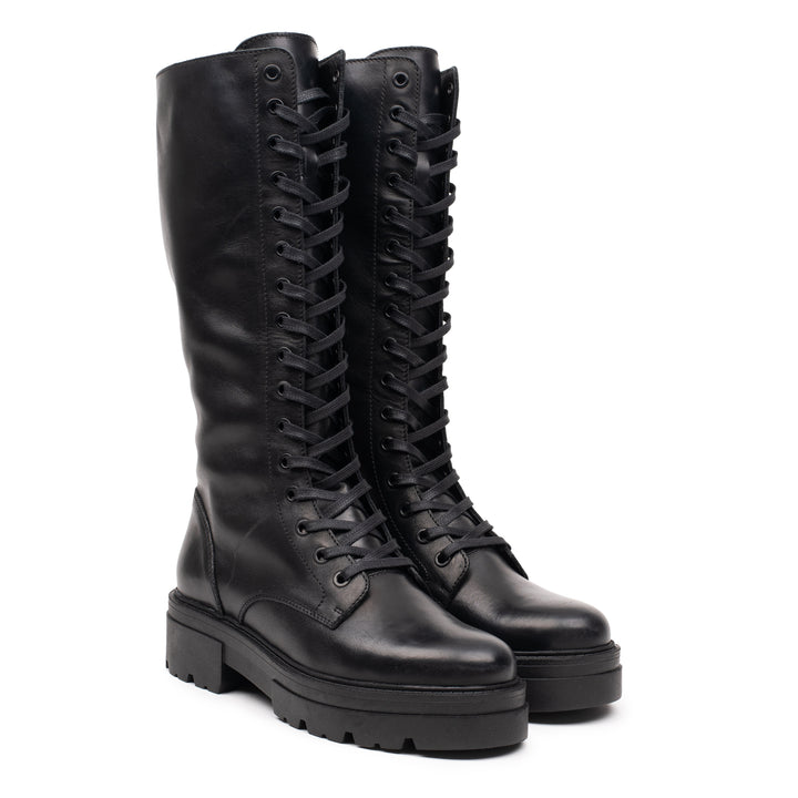 SHARI LACE UP HIGH fekete bőr sneaker