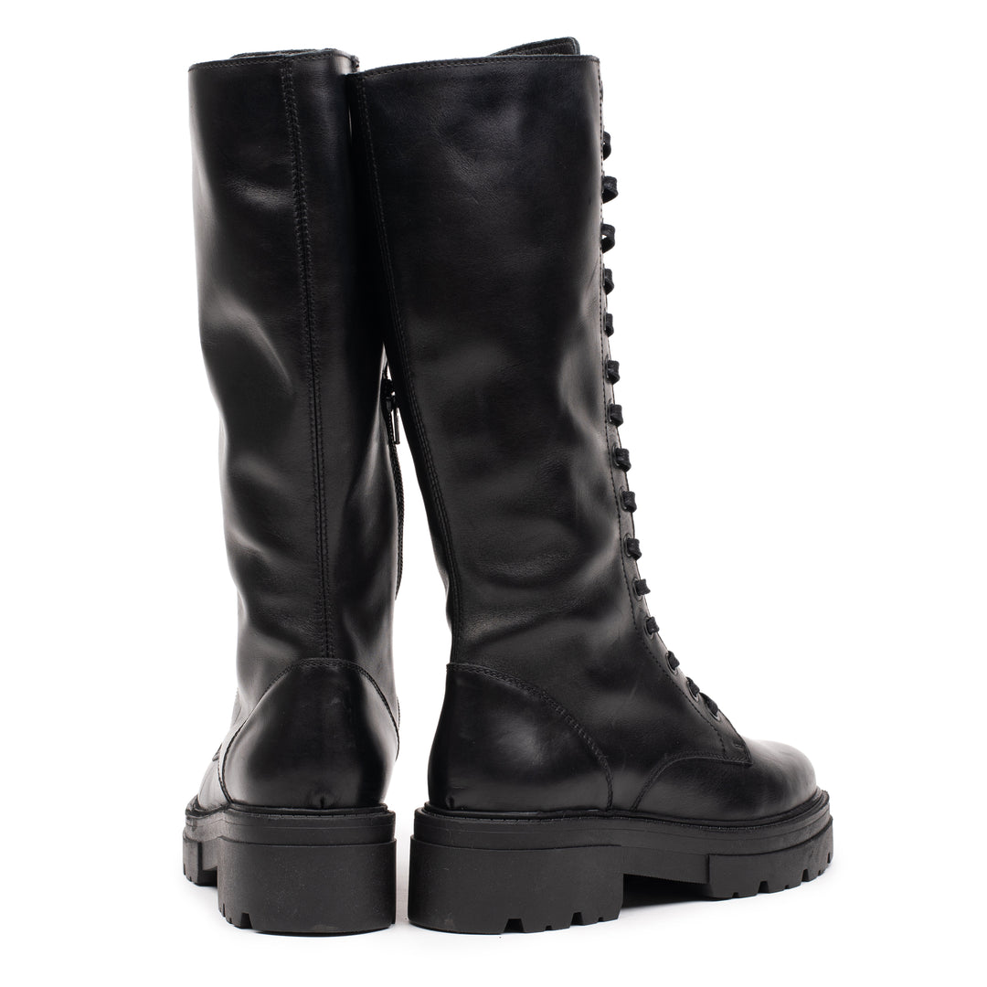 SHARI LACE UP HIGH fekete bőr sneaker