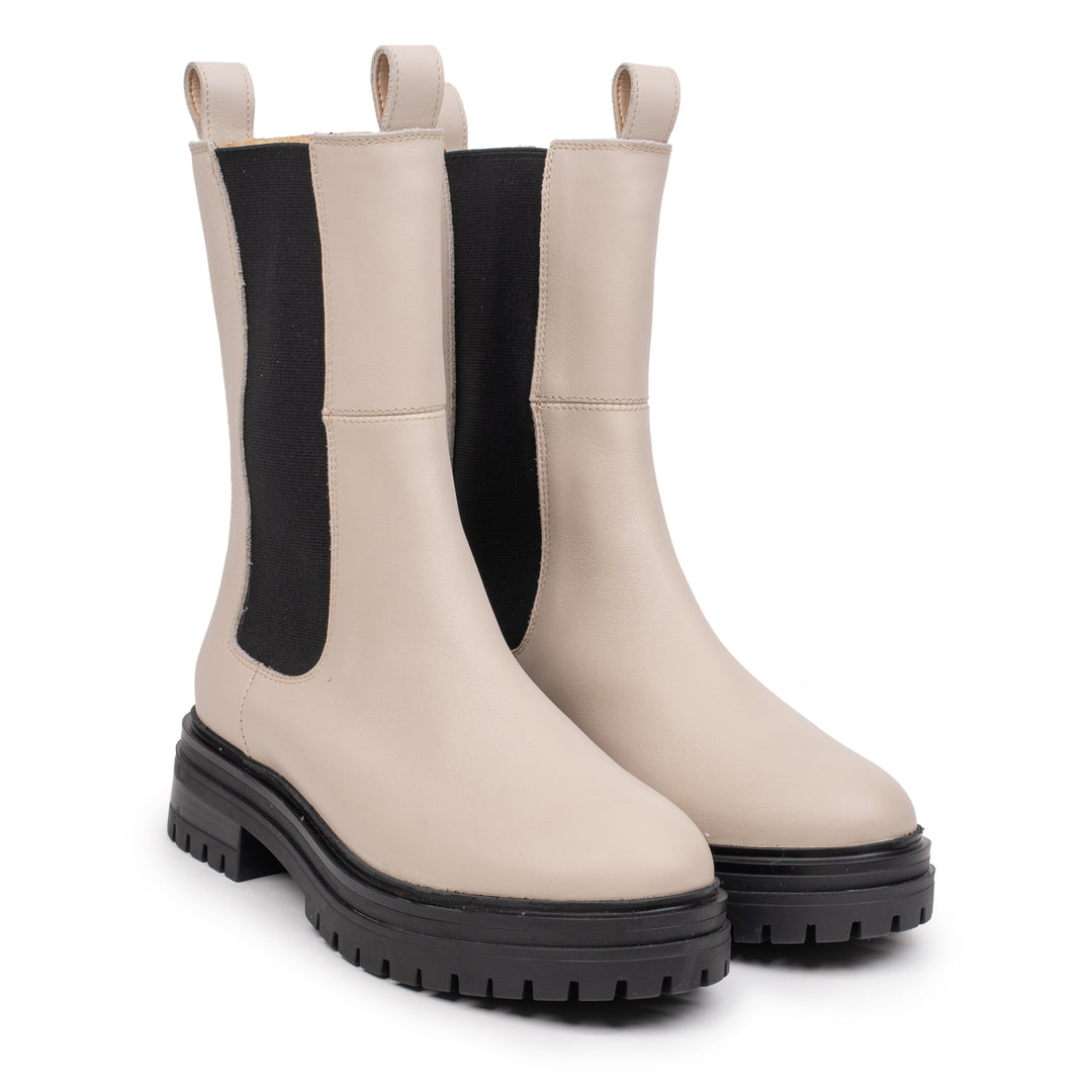 LEYTON HIGH CHELSEA/Bézs kombinált bőr