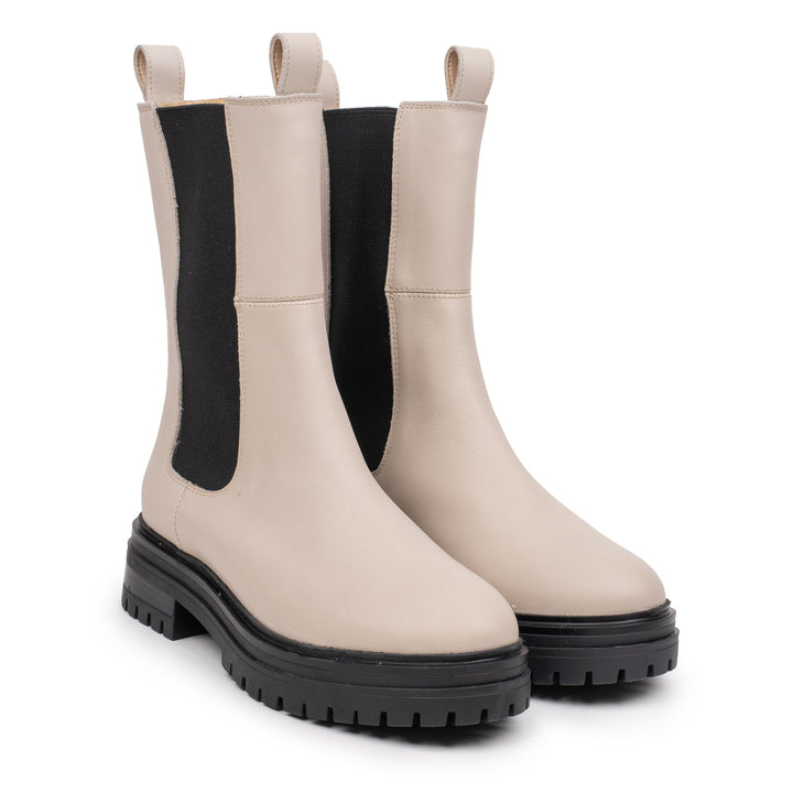 LEYTON HIGH CHELSEA/Bézs kombinált bőr