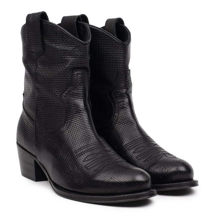 DULCE WESTERN SHORT fekete dombornyomott bőr sneaker