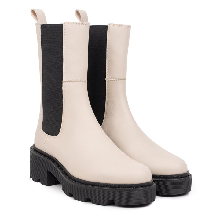 HINSON Ghete Bej | Sobra High Chelsea Beige Leather Milled - f