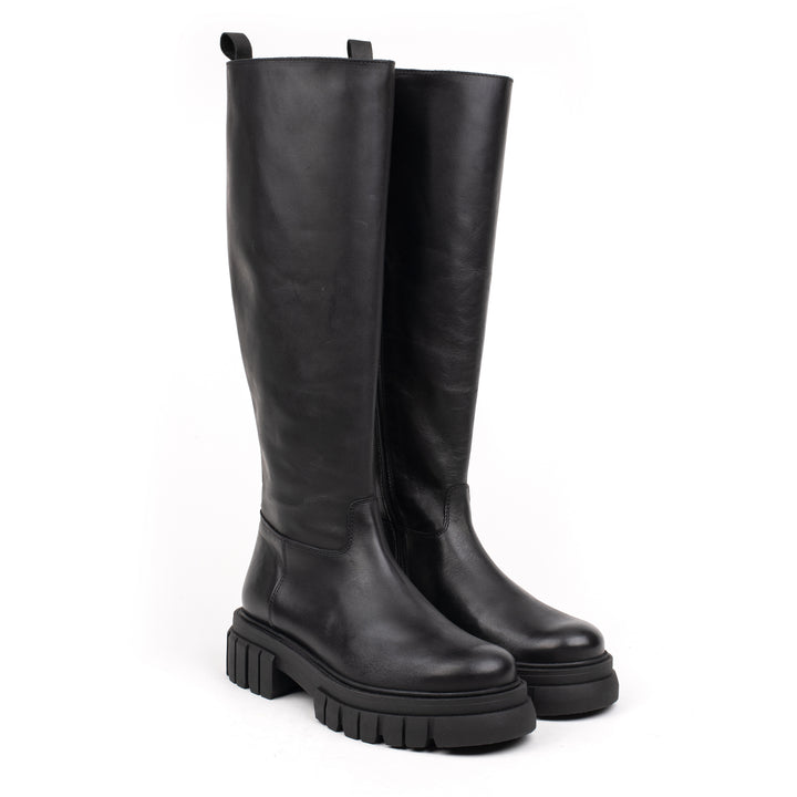 LORETA HIGH LEG fekete bőr sneaker