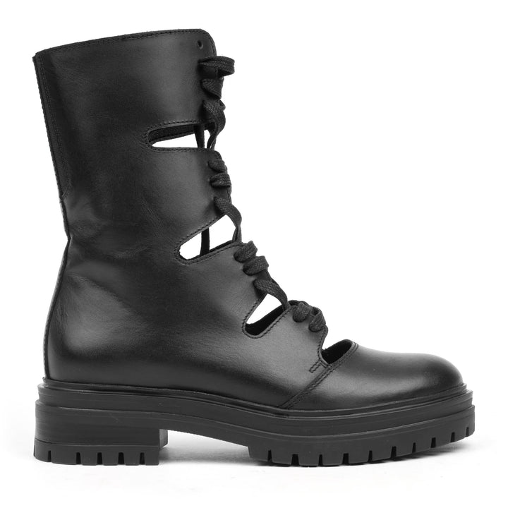 LEYTON CUT OUT COMBAT fekete bőr sneaker