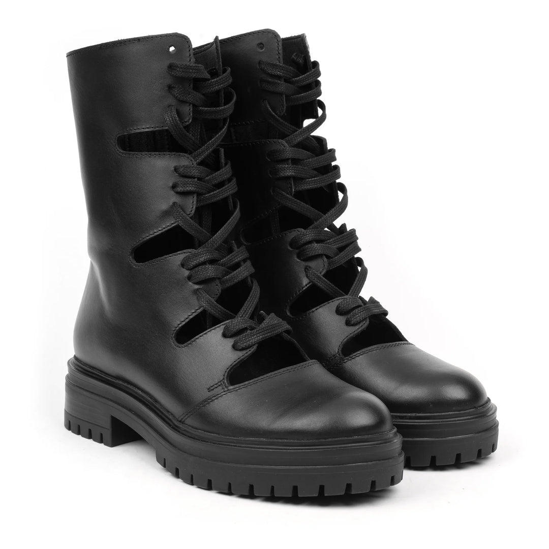 LEYTON CUT OUT COMBAT fekete bőr sneaker